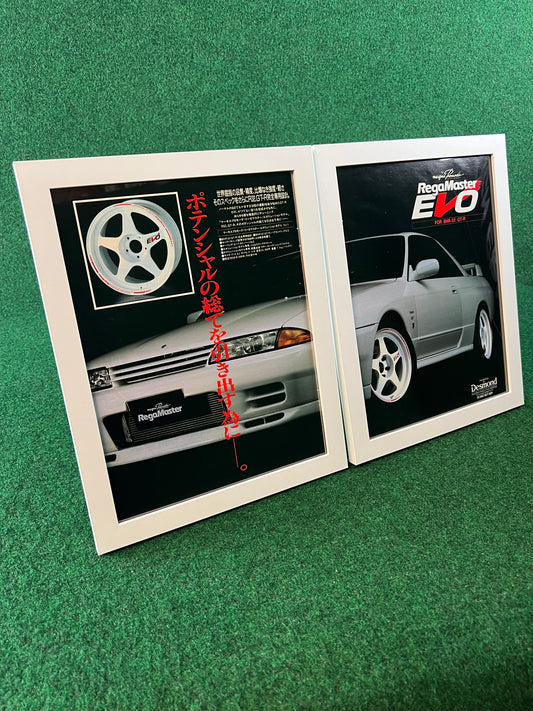 Desmond Regamaster EVO Wheels - Nissan Skyline R32 GT-R Specs Framed Advertisement Picture Set (1995)