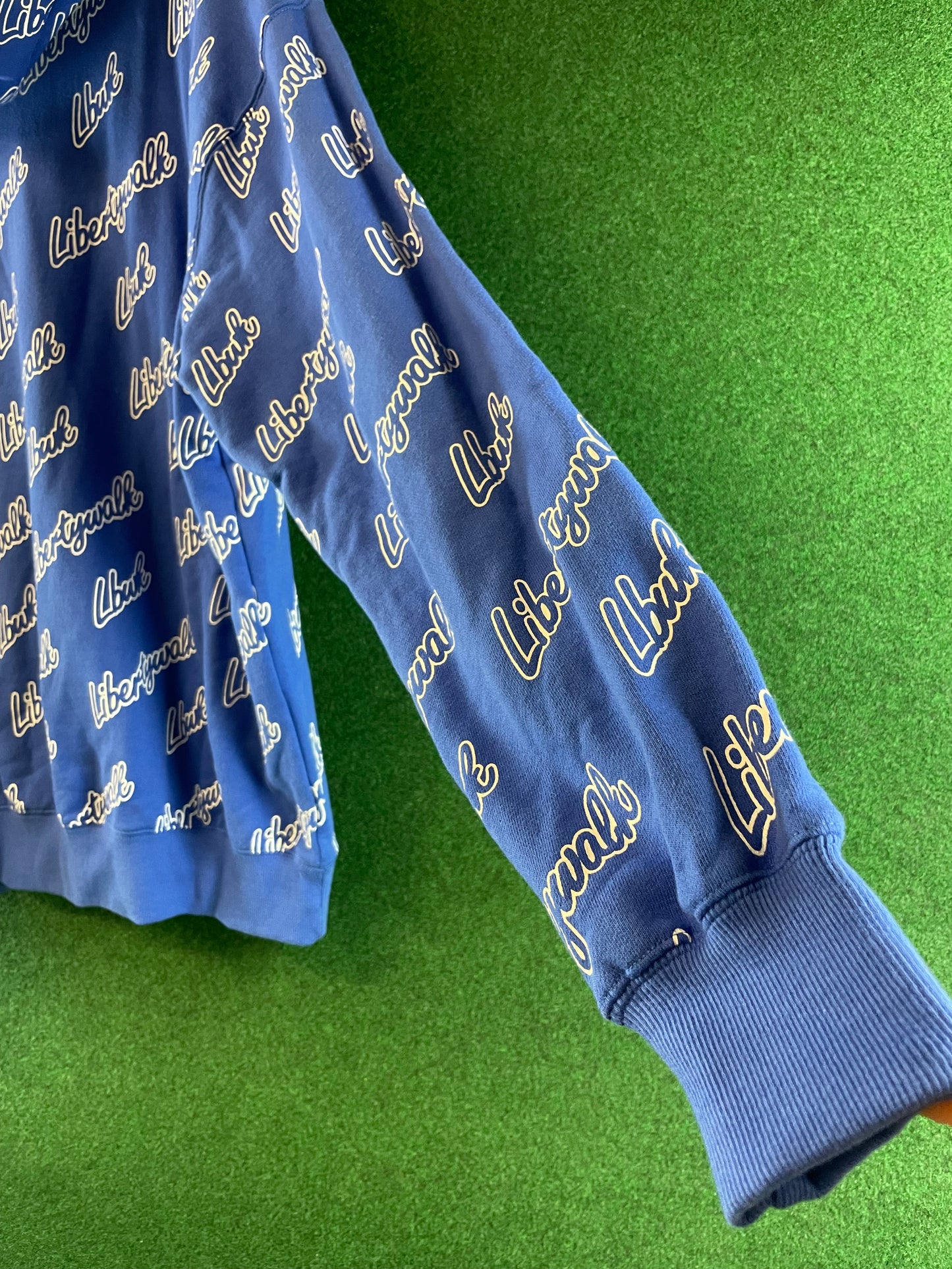 Liberty Walk LBWK - Blue All Over Cursive Font Logo Hooded Sweatshirt