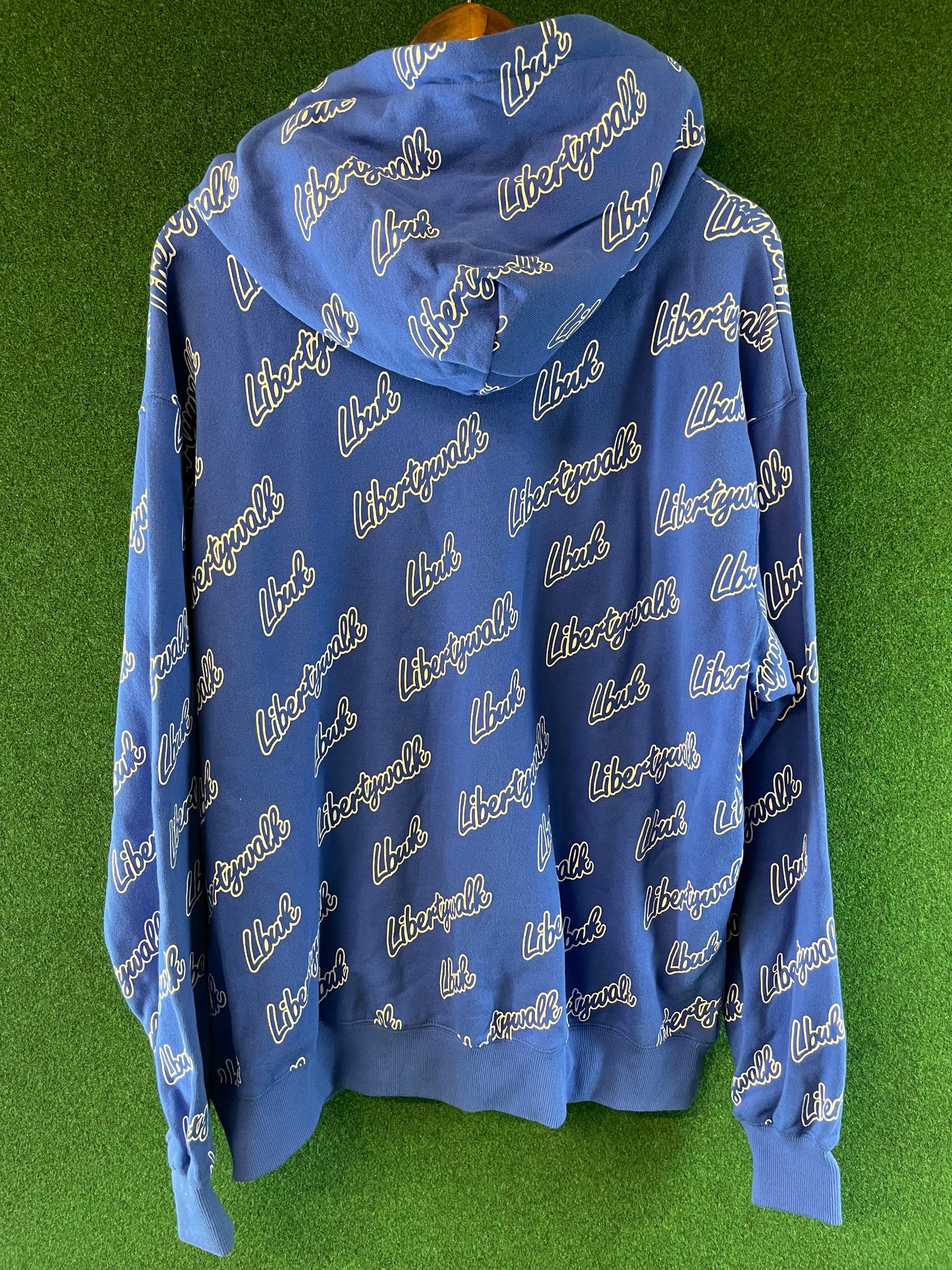 Liberty Walk LBWK - Blue All Over Cursive Font Logo Hooded Sweatshirt