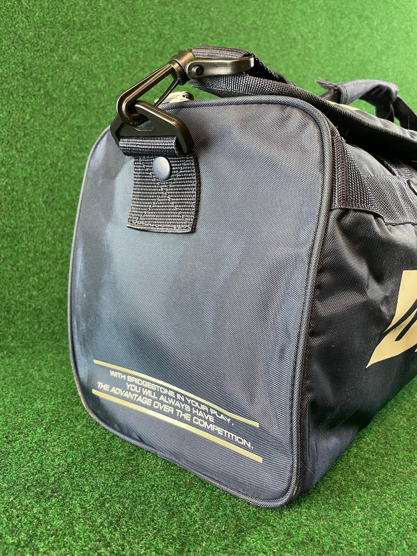 BRIDGESTONE - Vintage Navy Blue w/ White Lettering Red Duffle Bag