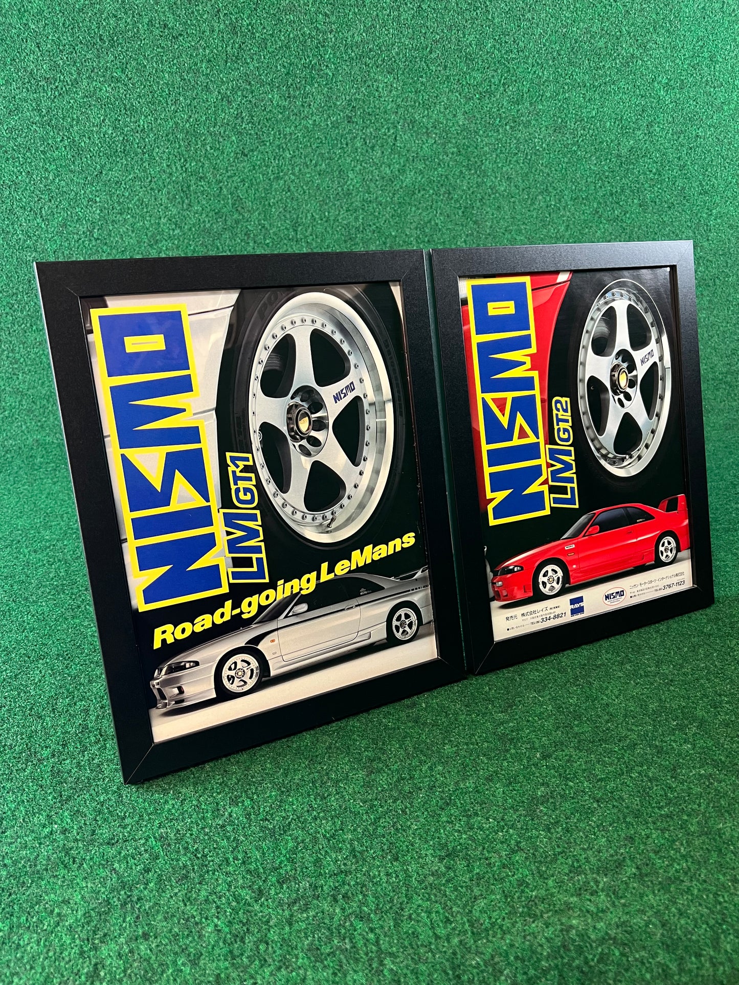 NISMO - RAYS Wheels LMGT1 on Nissan Skyline R33 GT-R 400R & LMGT2 on R33 GTS-T Framed Advertisement Picture Set (1995)
