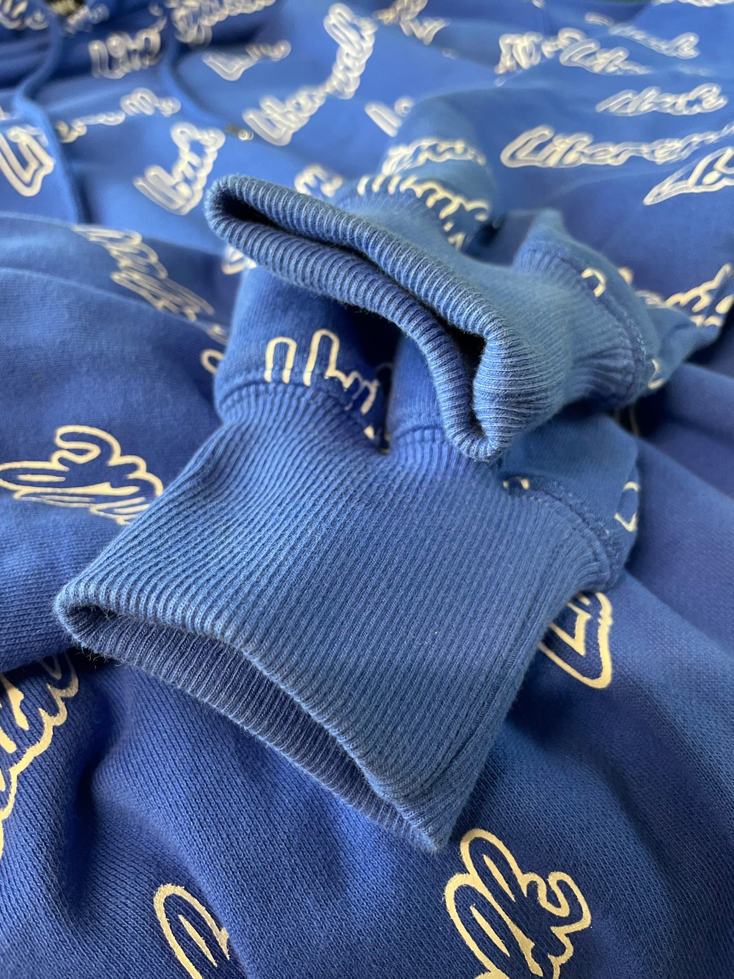 Liberty Walk LBWK - Blue All Over Cursive Font Logo Hooded Sweatshirt