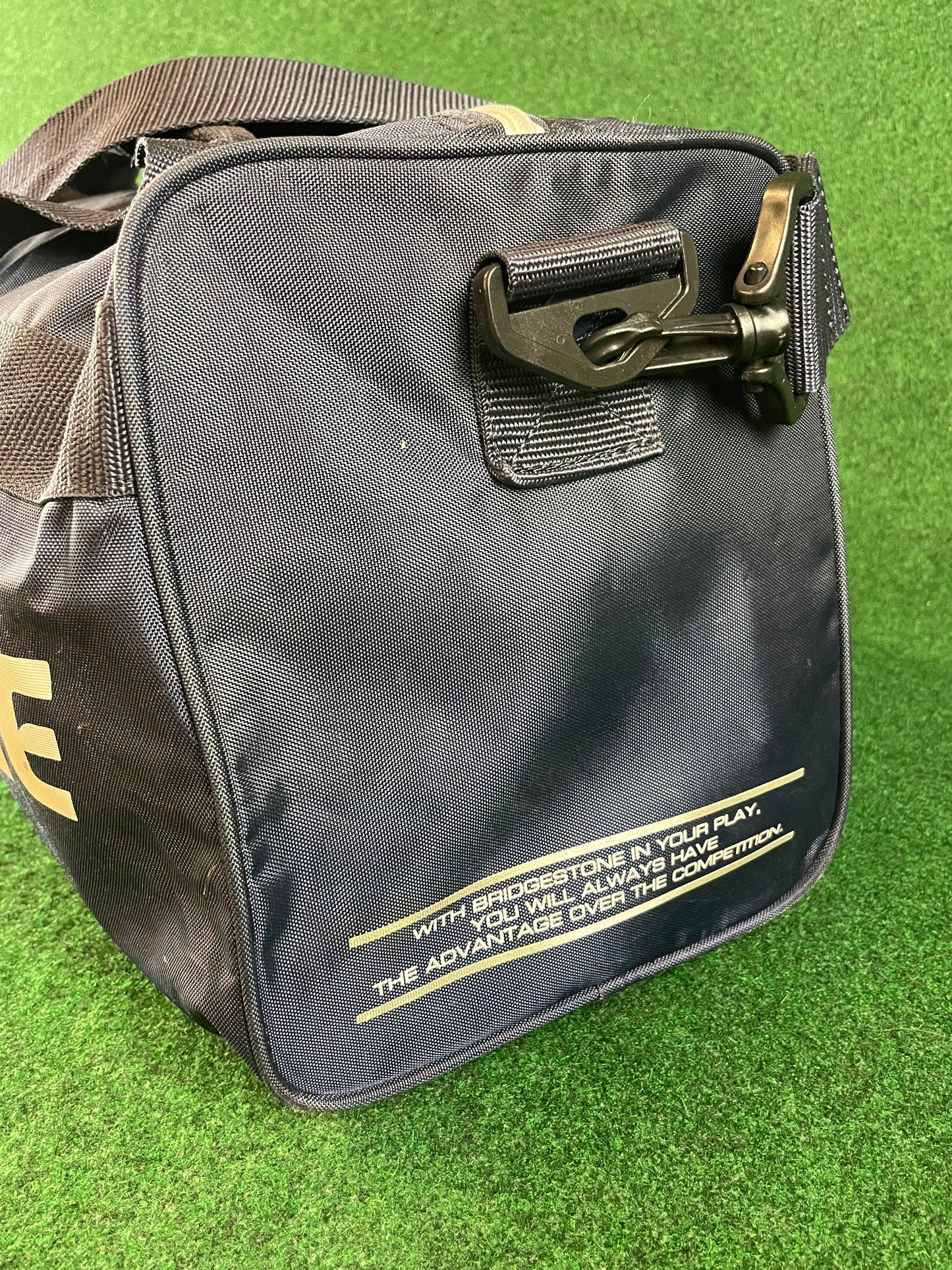 BRIDGESTONE - Vintage Navy Blue w/ White Lettering Red Duffle Bag
