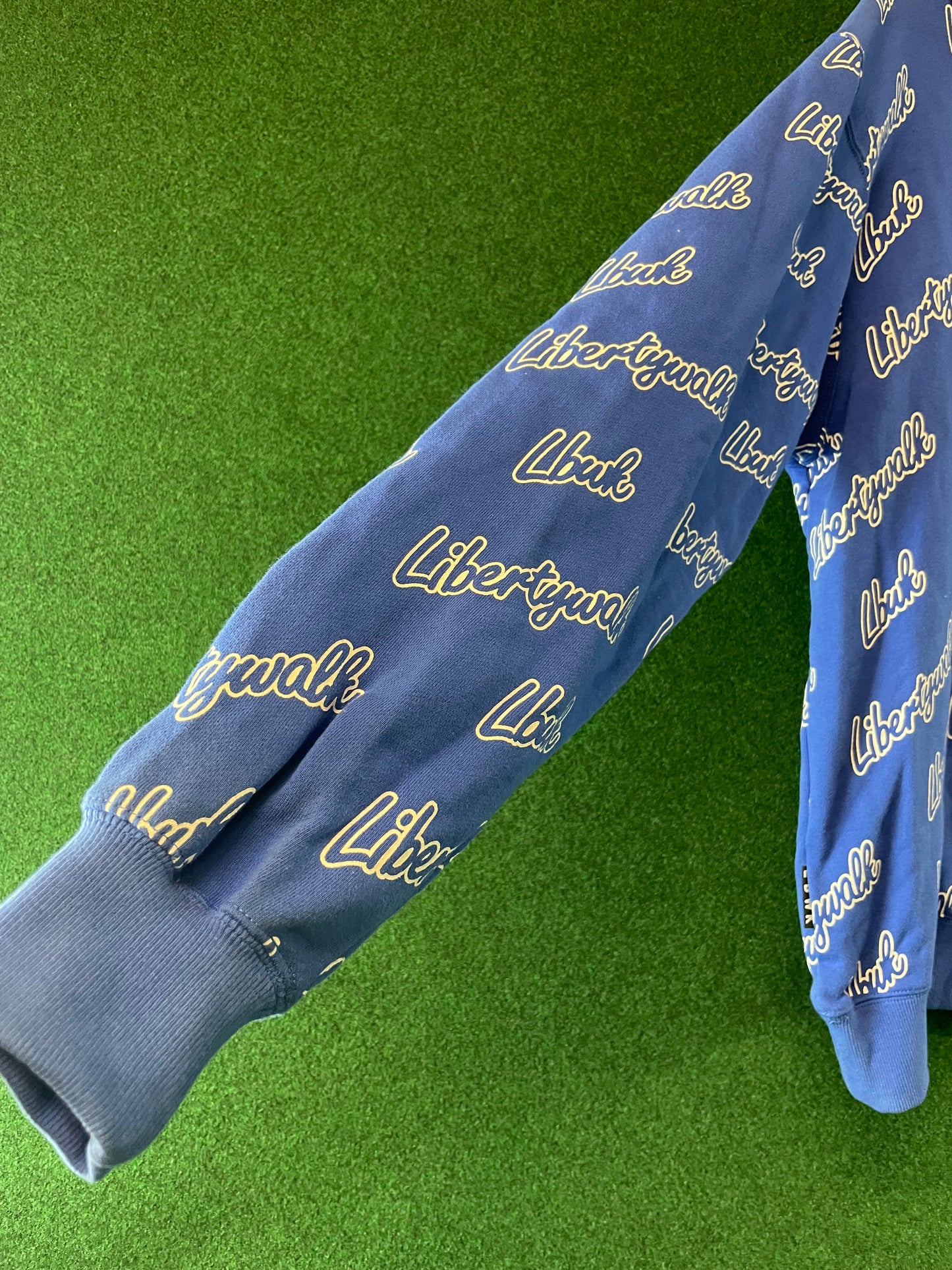 Liberty Walk LBWK - Blue All Over Cursive Font Logo Hooded Sweatshirt
