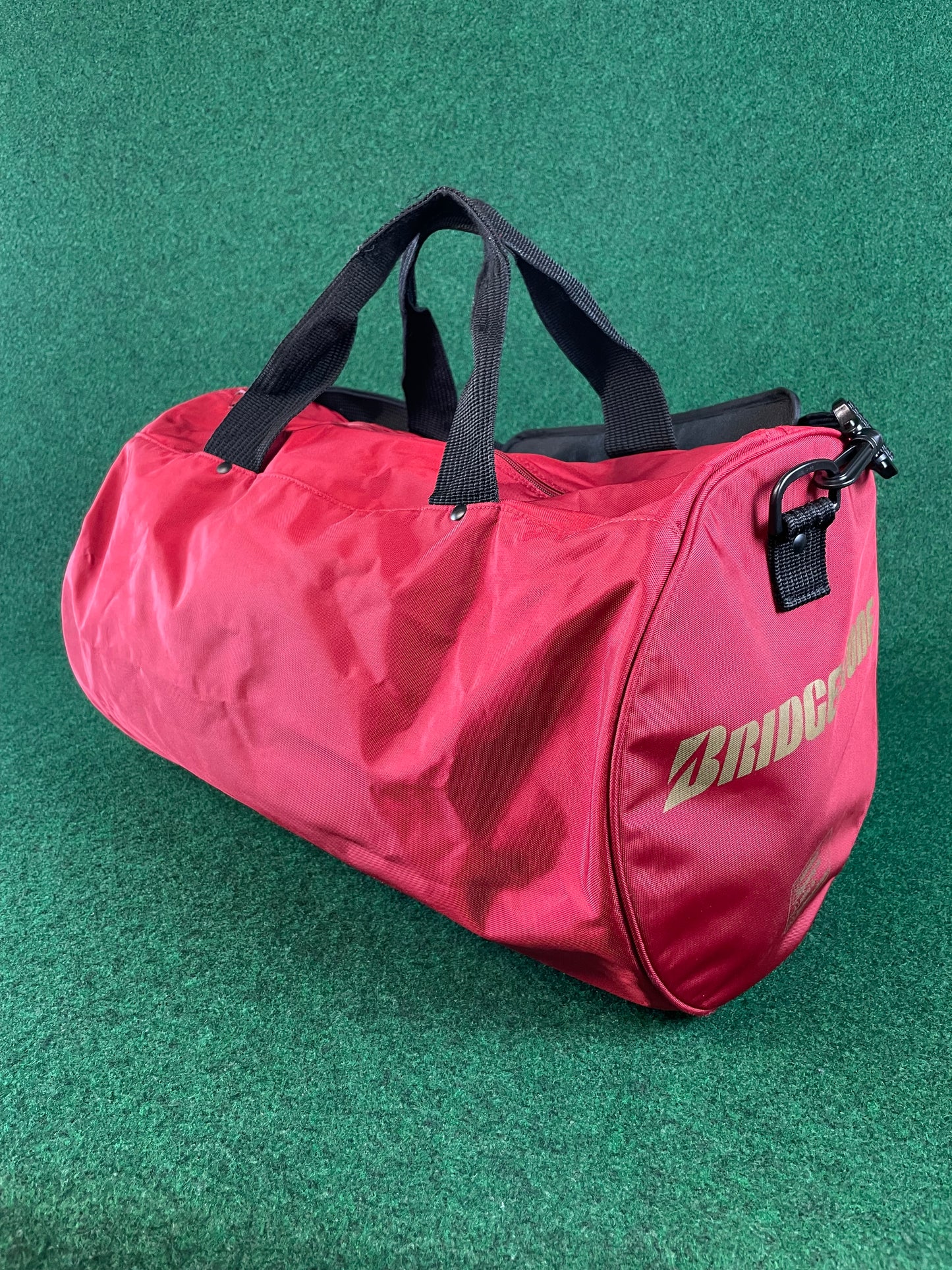 BRIDGESTONE - BEAM Vintage Burgundy w/ Gold Lettering Red Duffle Bag