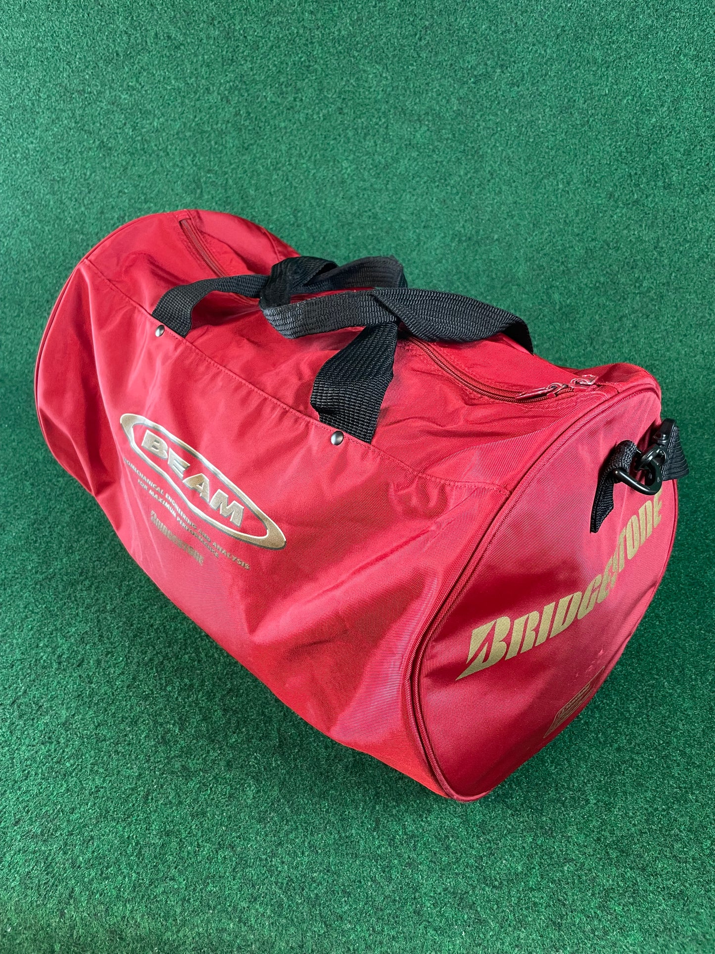 BRIDGESTONE - BEAM Vintage Burgundy w/ Gold Lettering Red Duffle Bag