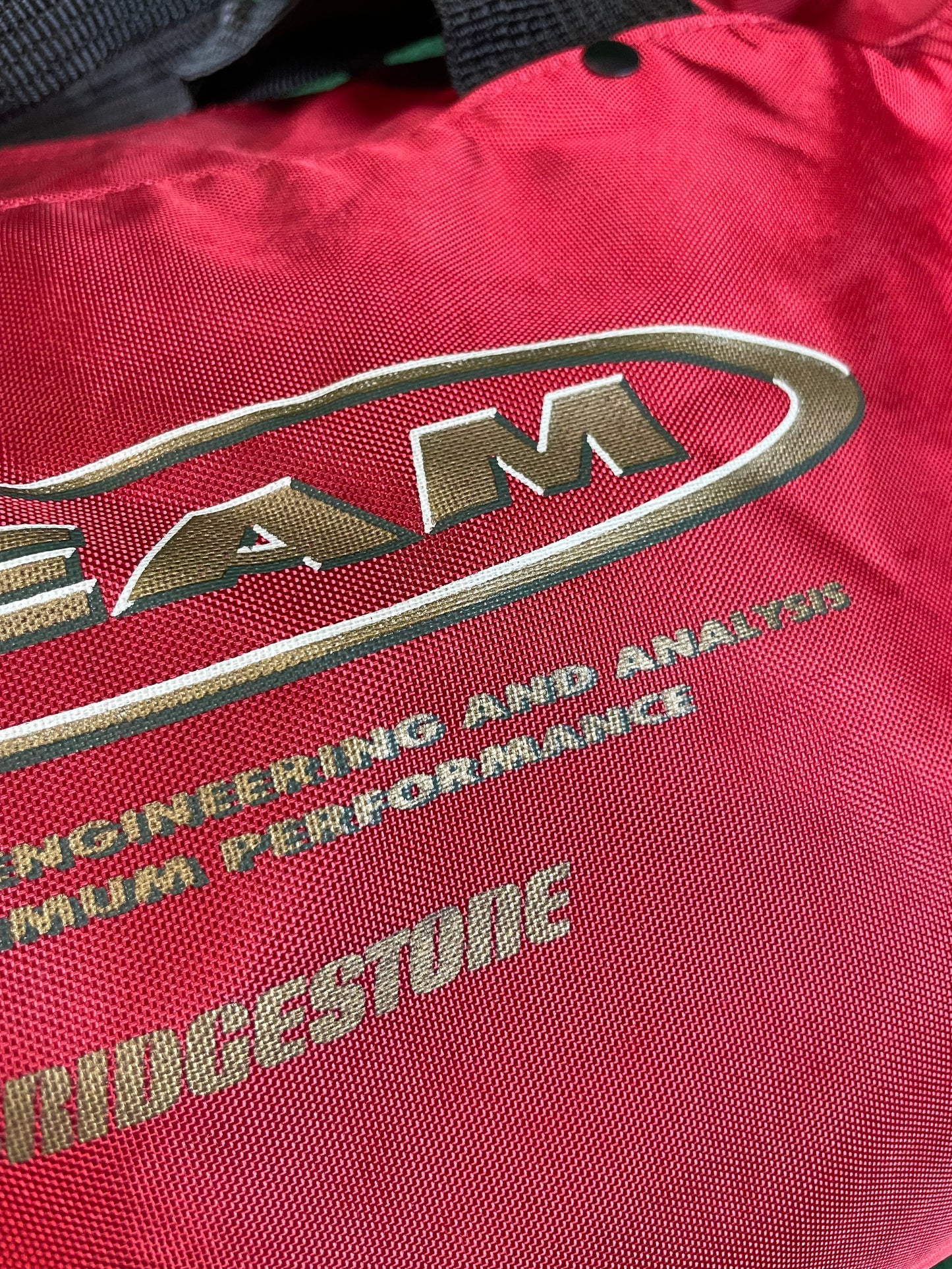 BRIDGESTONE - BEAM Vintage Burgundy w/ Gold Lettering Red Duffle Bag