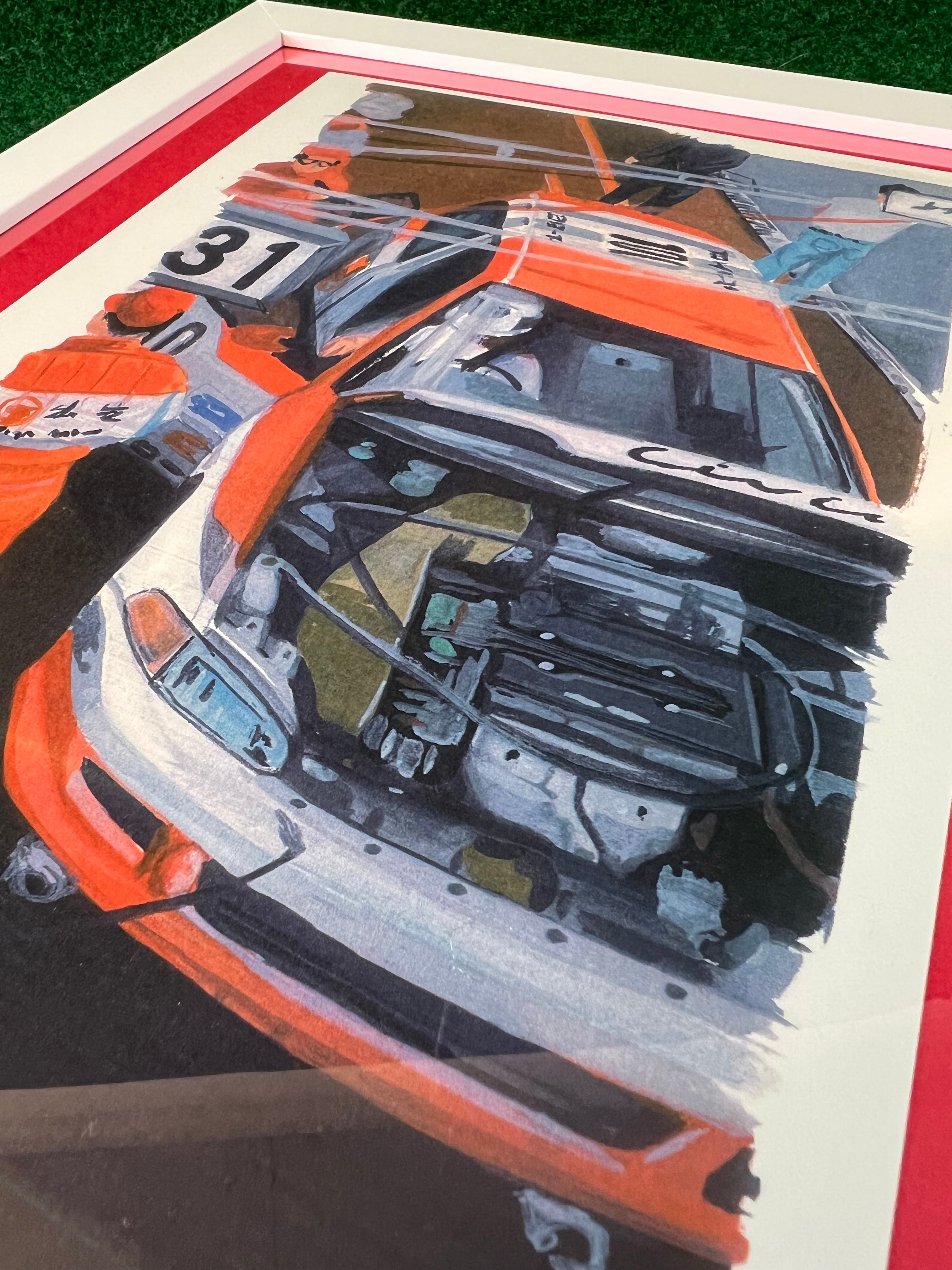 Idemitsu #100 Honda Civic EG6 Racecar in Pit Hand Drawn