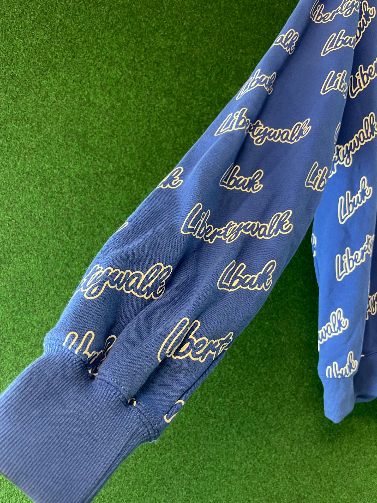 Liberty Walk LBWK - Blue All Over Cursive Font Logo Hooded Sweatshirt