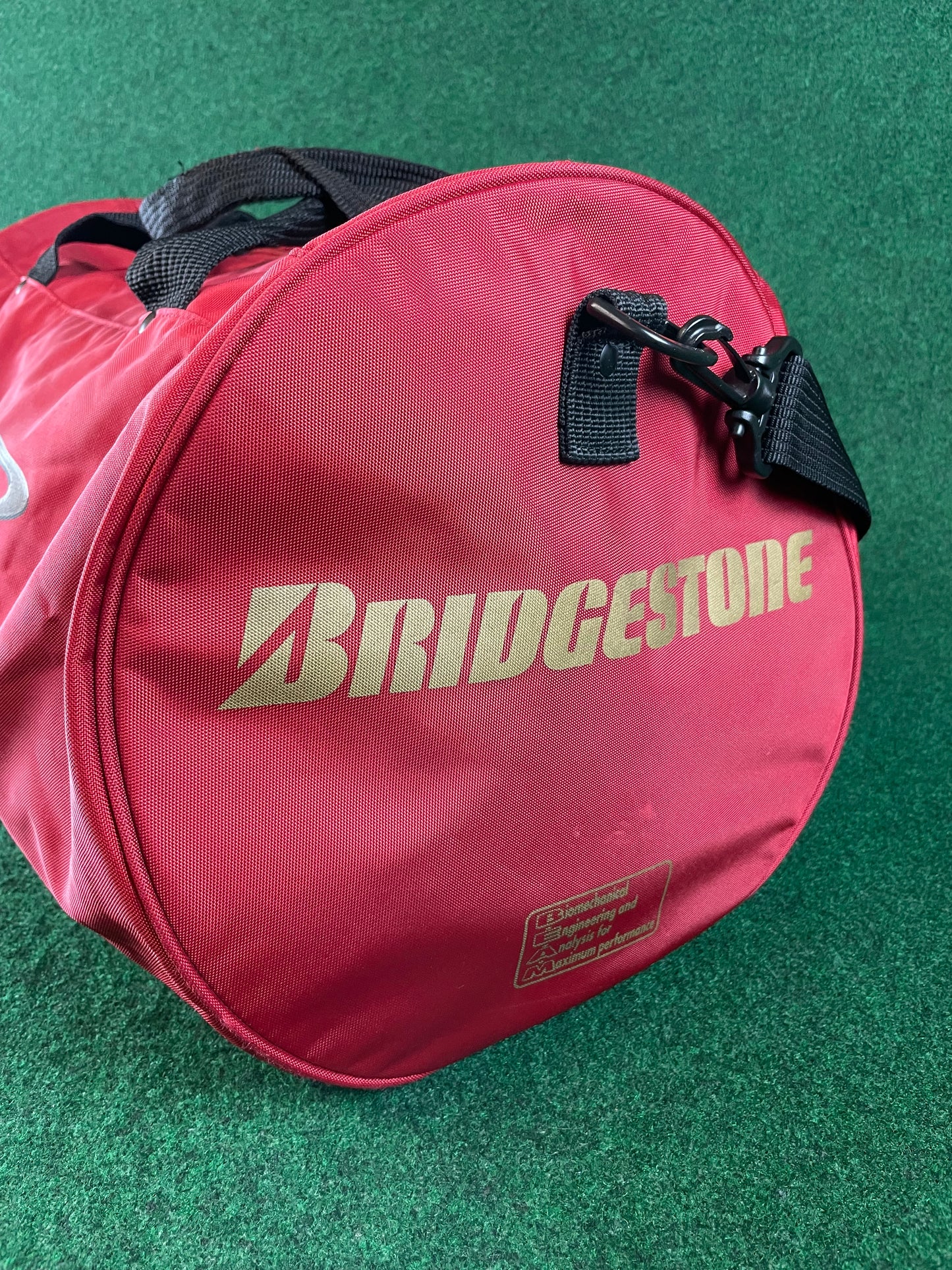 BRIDGESTONE - BEAM Vintage Burgundy w/ Gold Lettering Red Duffle Bag
