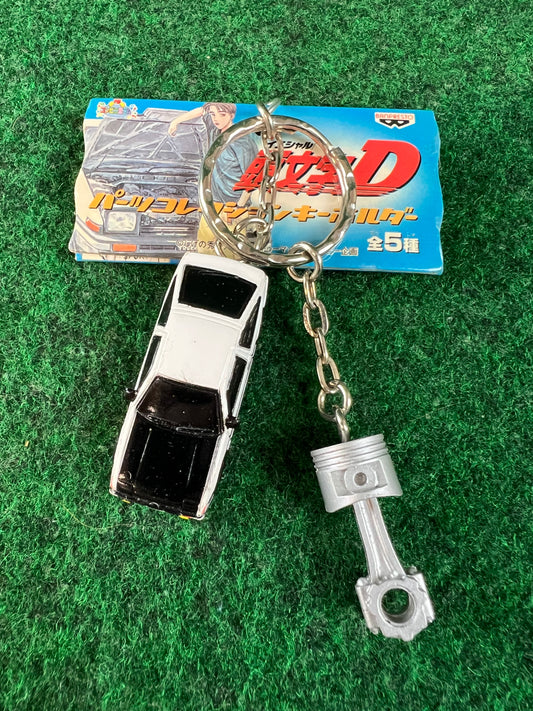Initial D - Toyota Corolla AE86 (Black Hood) Mini Car & Piston and Rod Part Charm Keychain