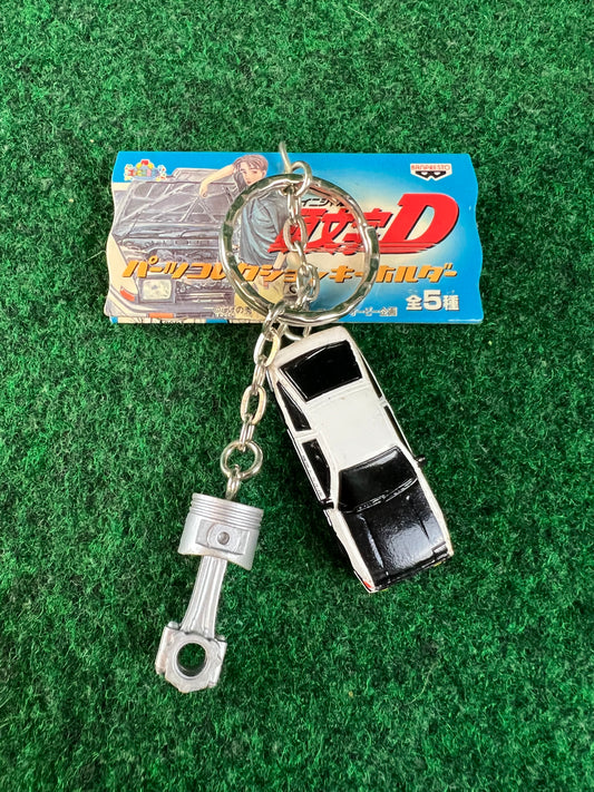 Initial D - Toyota Corolla AE86 (Black Hood) Mini Car & Piston and Rod Part Charm Keychain