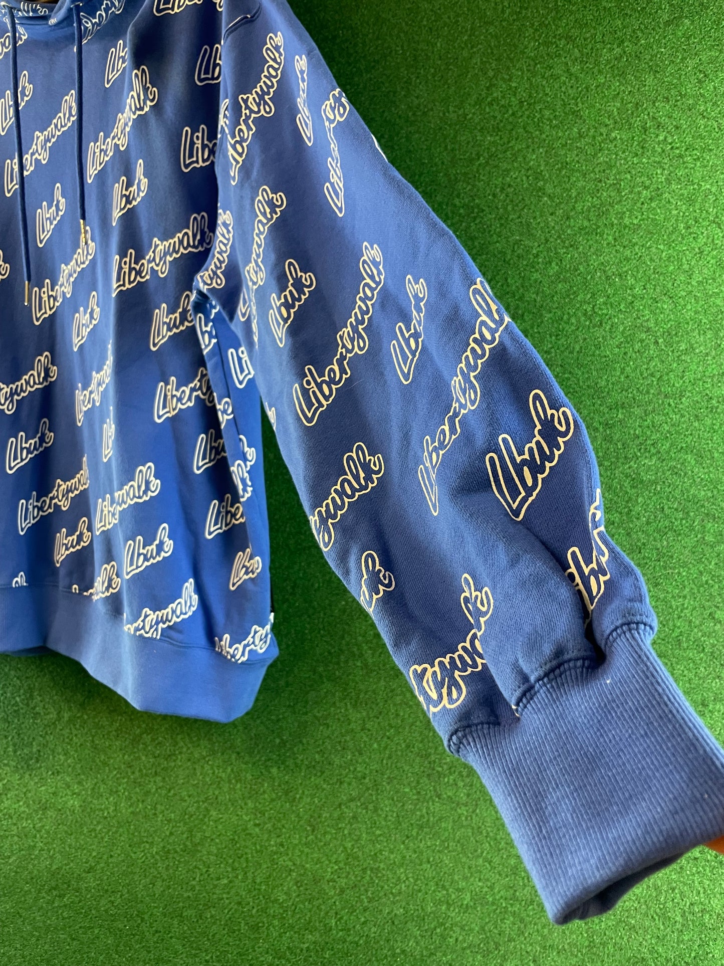 Liberty Walk LBWK - Blue All Over Cursive Font Logo Hooded Sweatshirt