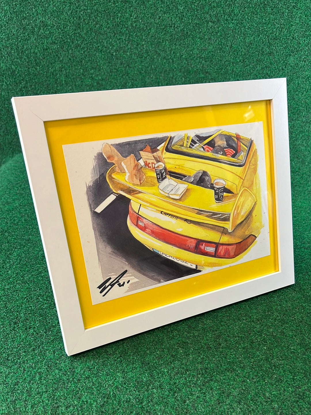 Yellow Porsche 911 Carrera RS (993) at McDonalds - Framed Print