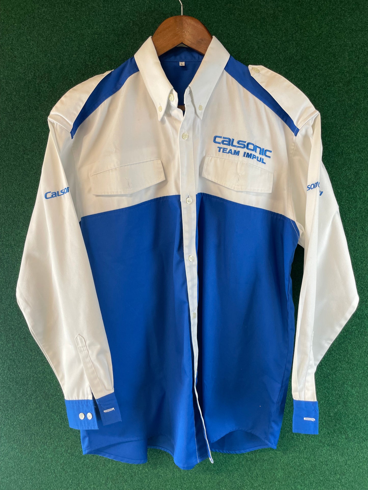 Calsonic Team IMPUL - Blue & White Long Sleeve Buttondown Crew Shirt