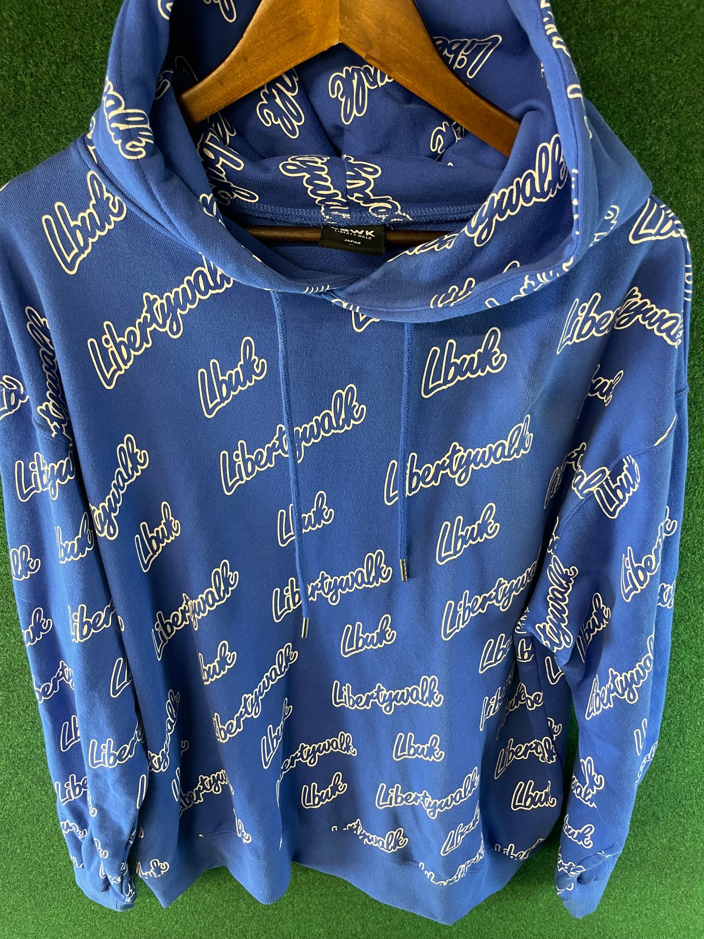 Liberty Walk LBWK - Blue All Over Cursive Font Logo Hooded Sweatshirt