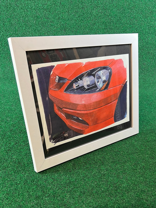 UNDERDOGZ - Red Honda Integra DC5 (Acura RSX) Front Quarter View Hand Drawn, Watercolor Painted & Signed Print