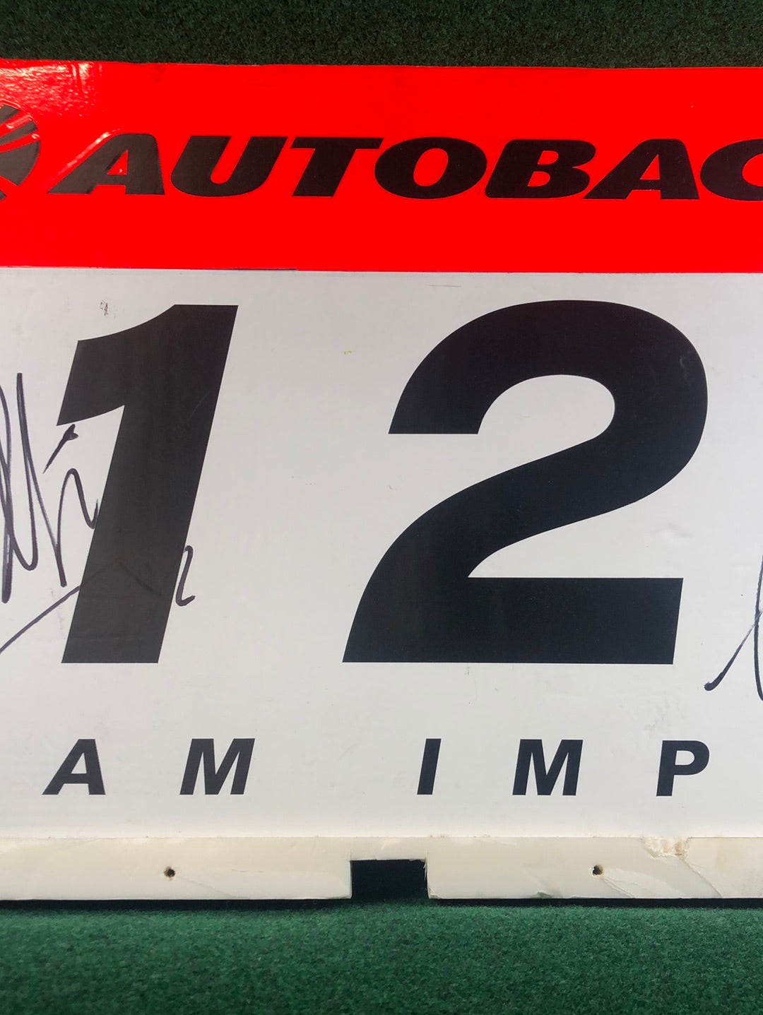 *Free Shipping (in USA) - Autobacs Super GT Team IMPUL Calsonic Nissan GTR Tsugio Matsuda & Sébastien Philippe Autographed Race Pit Board Poster Sign
