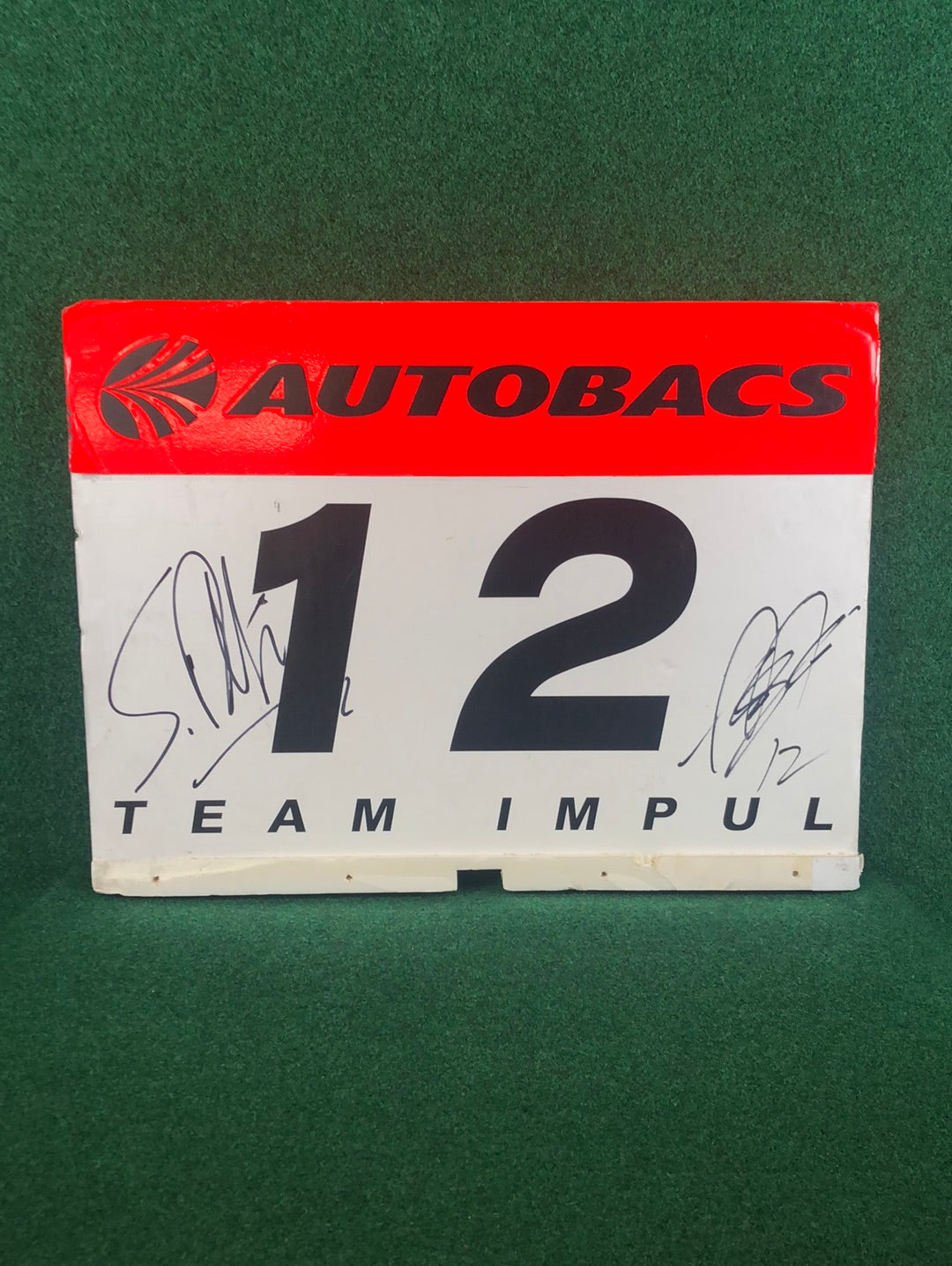 Autobacs Super GT Team IMPUL Calsonic Nissan GTR Tsugio Matsuda & Sébastien Philippe Autographed Race Pit Board Poster Sign